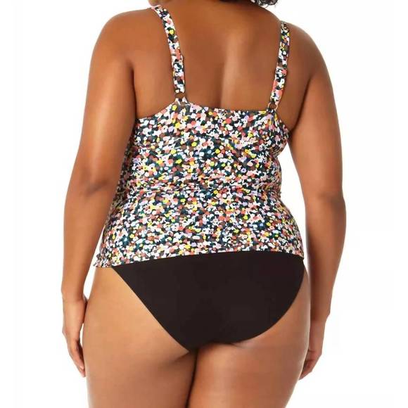 NEW ANNE COLE twist front underwire tankini swim top in confetti - Picture 2 of 3